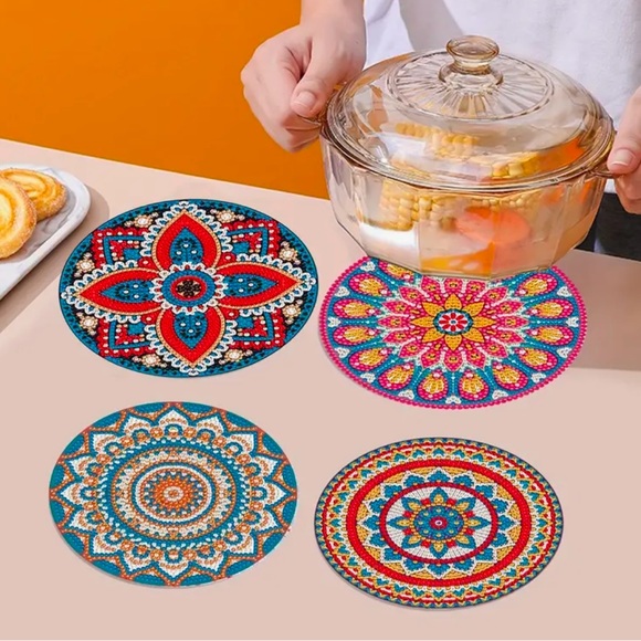 Mandala Trivet 6” Round Hand Crafted Diamond Art NWT - Picture 2 of 3